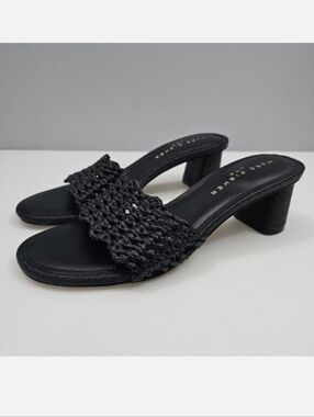 NEW Marc Fisher LTD Jazmine Sandal Womens 9 Black Woven Slide Mule Slip On Heel